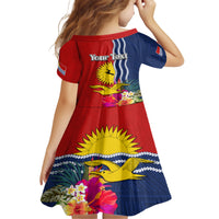 Personalised Kiribati Independence Day Family Matching Short Sleeve Bodycon Dress and Hawaiian Shirt Kiribati Map With Flag Color LT03 - Polynesian Pride