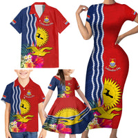 Personalised Kiribati Independence Day Family Matching Short Sleeve Bodycon Dress and Hawaiian Shirt Kiribati Map With Flag Color LT03 - Polynesian Pride