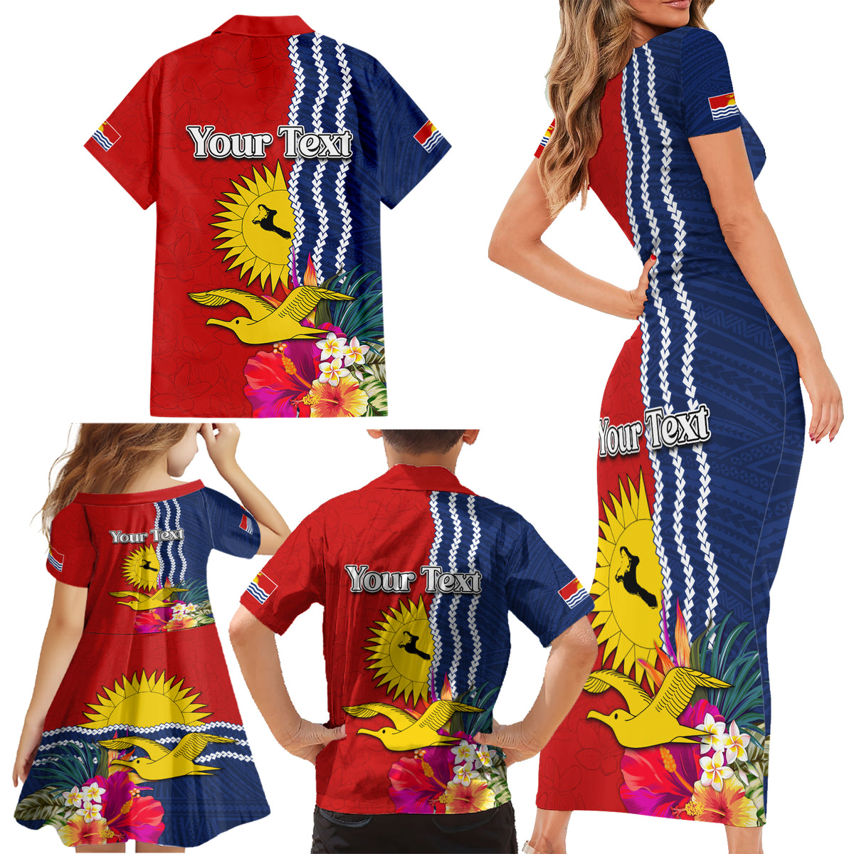 Personalised Kiribati Independence Day Family Matching Short Sleeve Bodycon Dress and Hawaiian Shirt Kiribati Map With Flag Color LT03 - Polynesian Pride