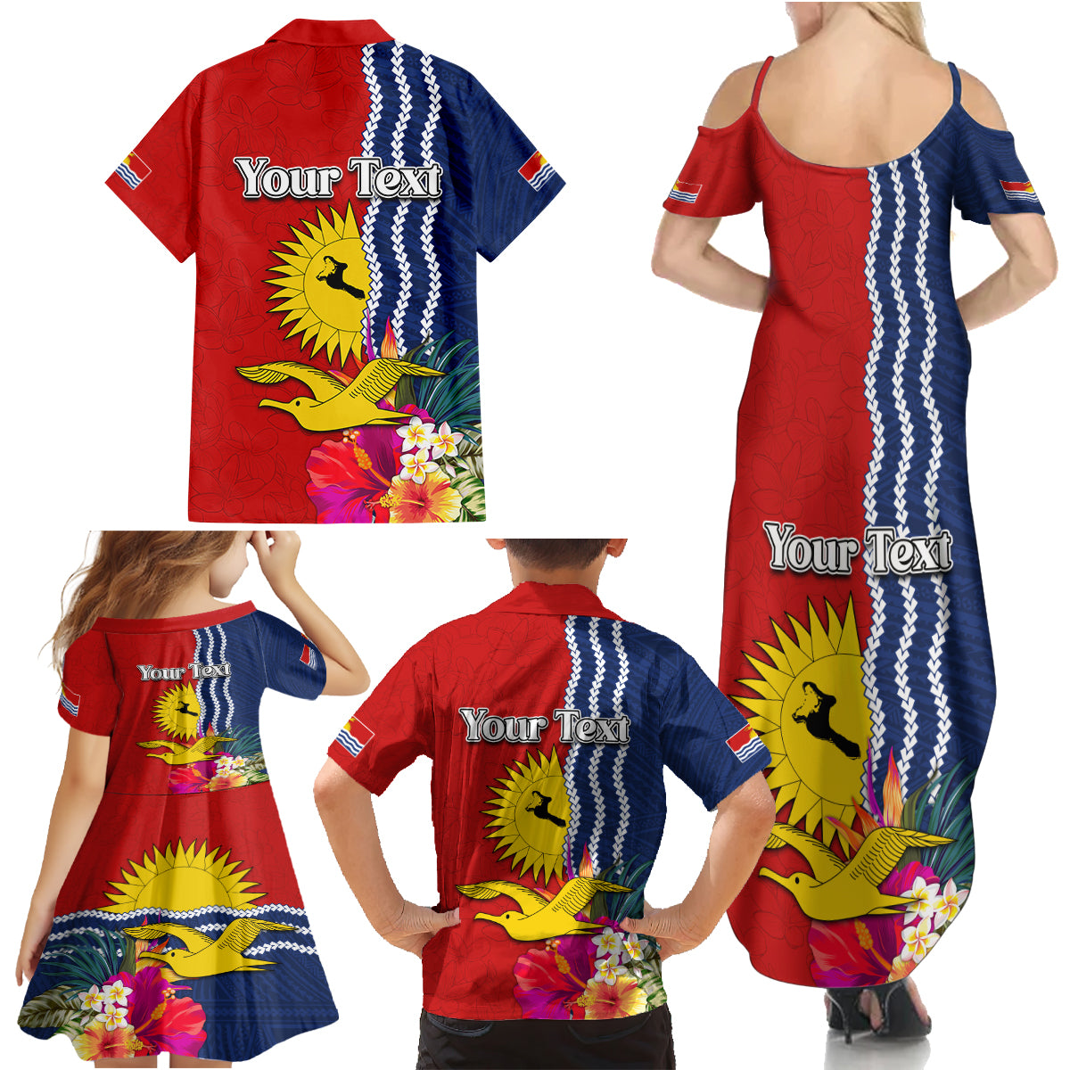 Personalised Kiribati Independence Day Family Matching Summer Maxi Dress and Hawaiian Shirt Kiribati Map With Flag Color LT03 - Polynesian Pride
