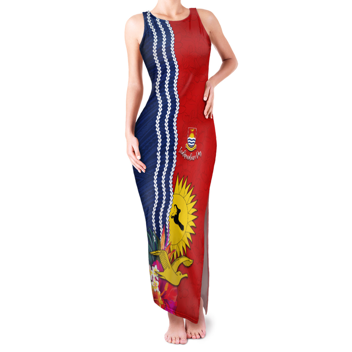 Personalised Kiribati Independence Day Family Matching Tank Maxi Dress and Hawaiian Shirt Kiribati Map With Flag Color LT03 Mom's Dress Red - Polynesian Pride