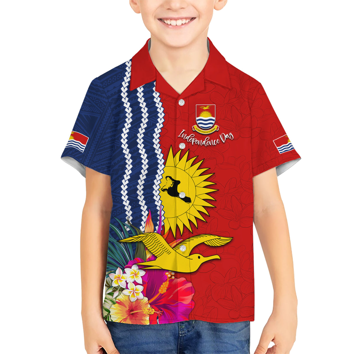 Personalised Kiribati Independence Day Kid Hawaiian Shirt Kiribati Map With Flag Color LT03 Kid Red - Polynesian Pride