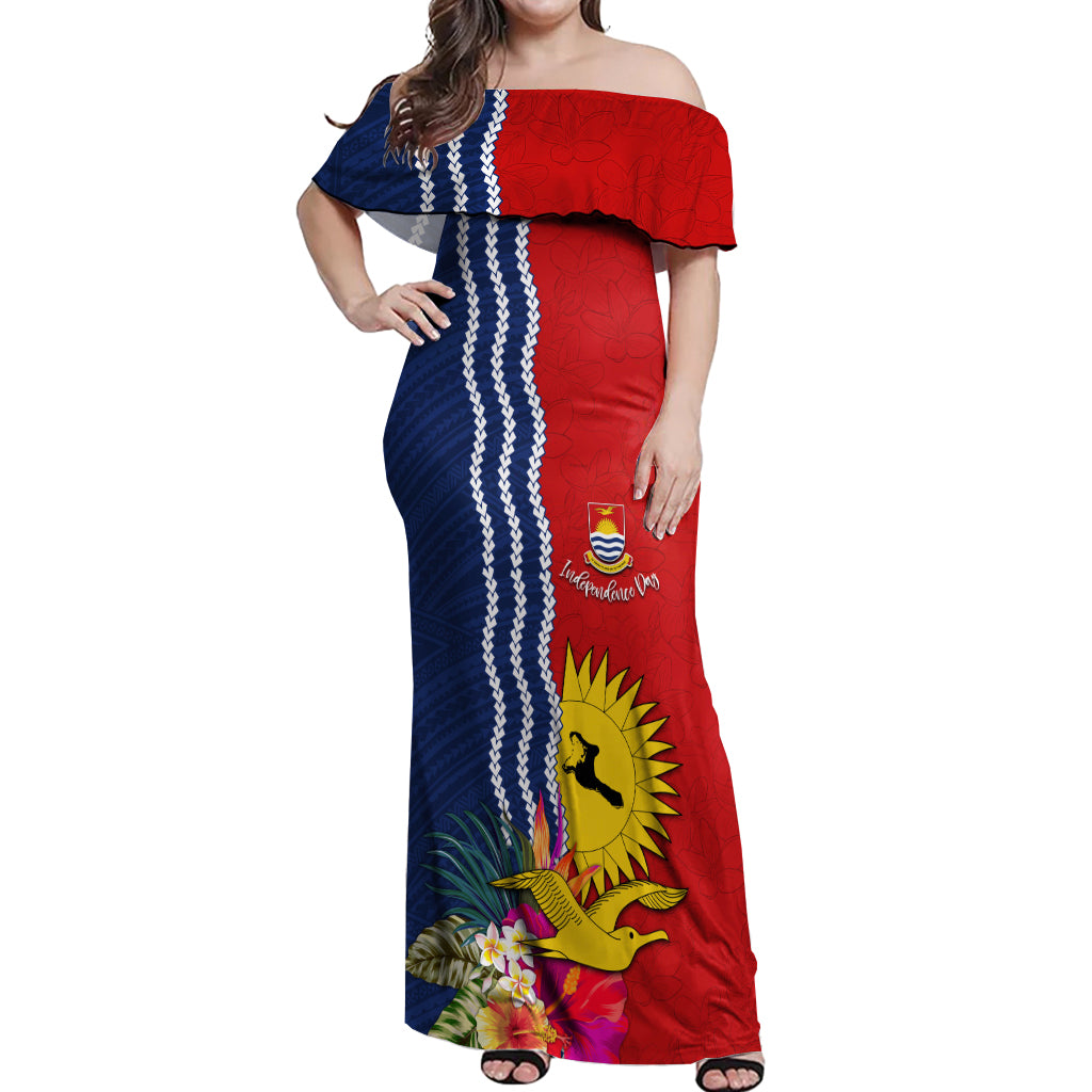 Personalised Kiribati Independence Day Off Shoulder Maxi Dress Kiribati Map With Flag Color LT03 Women Red - Polynesian Pride