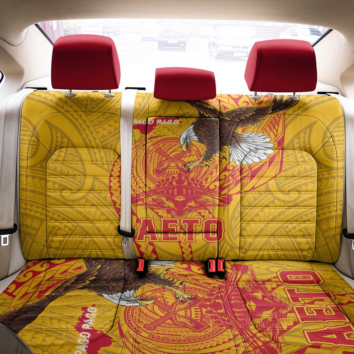 American Samoa Fautasi Race Back Car Seat Cover Aeto Pago Pago with Eagle Samoan Tribal Patterns LT03 - Polynesian Pride