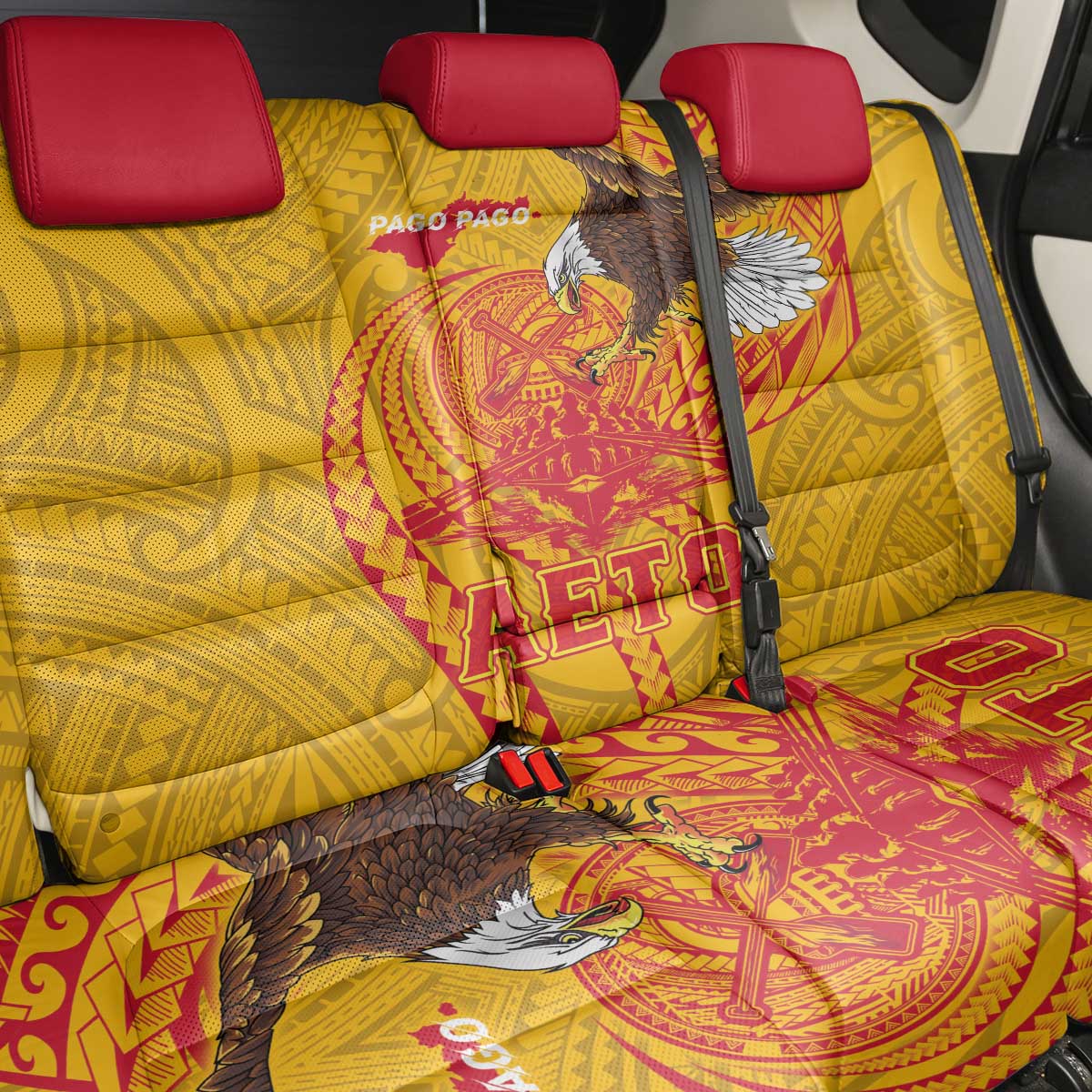 American Samoa Fautasi Race Back Car Seat Cover Aeto Pago Pago with Eagle Samoan Tribal Patterns LT03 - Polynesian Pride