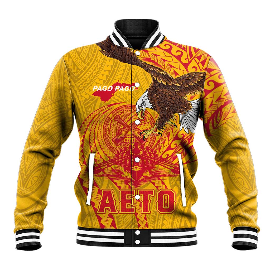 Personalized American Samoa Fautasi Race Baseball Jacket Aeto Pago Pago with Eagle Samoan Tribal Patterns