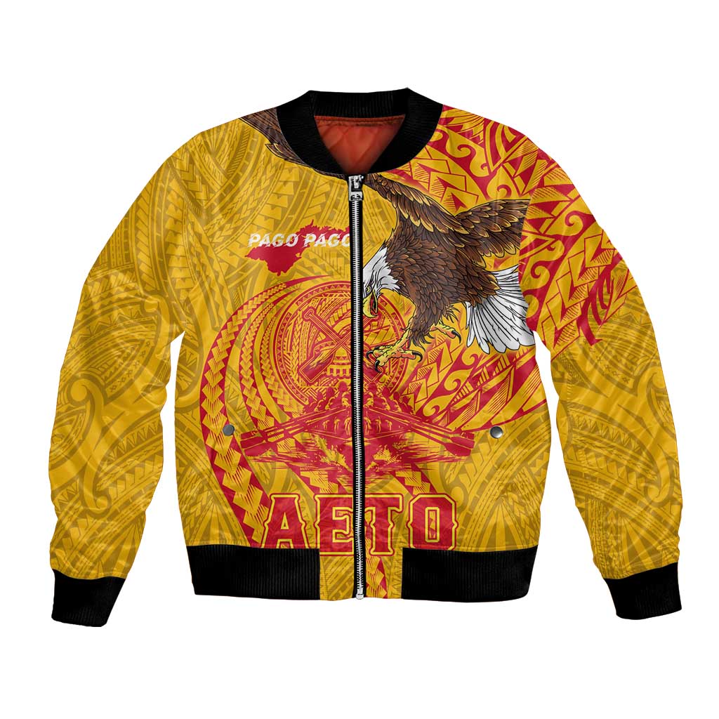 Personalized American Samoa Fautasi Race Bomber Jacket Aeto Pago Pago with Eagle Samoan Tribal Patterns