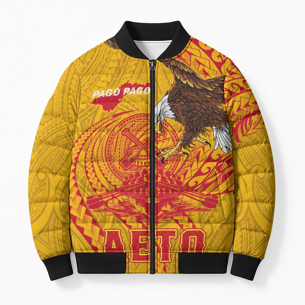 Personalized American Samoa Fautasi Race Bomber Puffer Jacket Aeto Pago Pago with Eagle Samoan Tribal Patterns