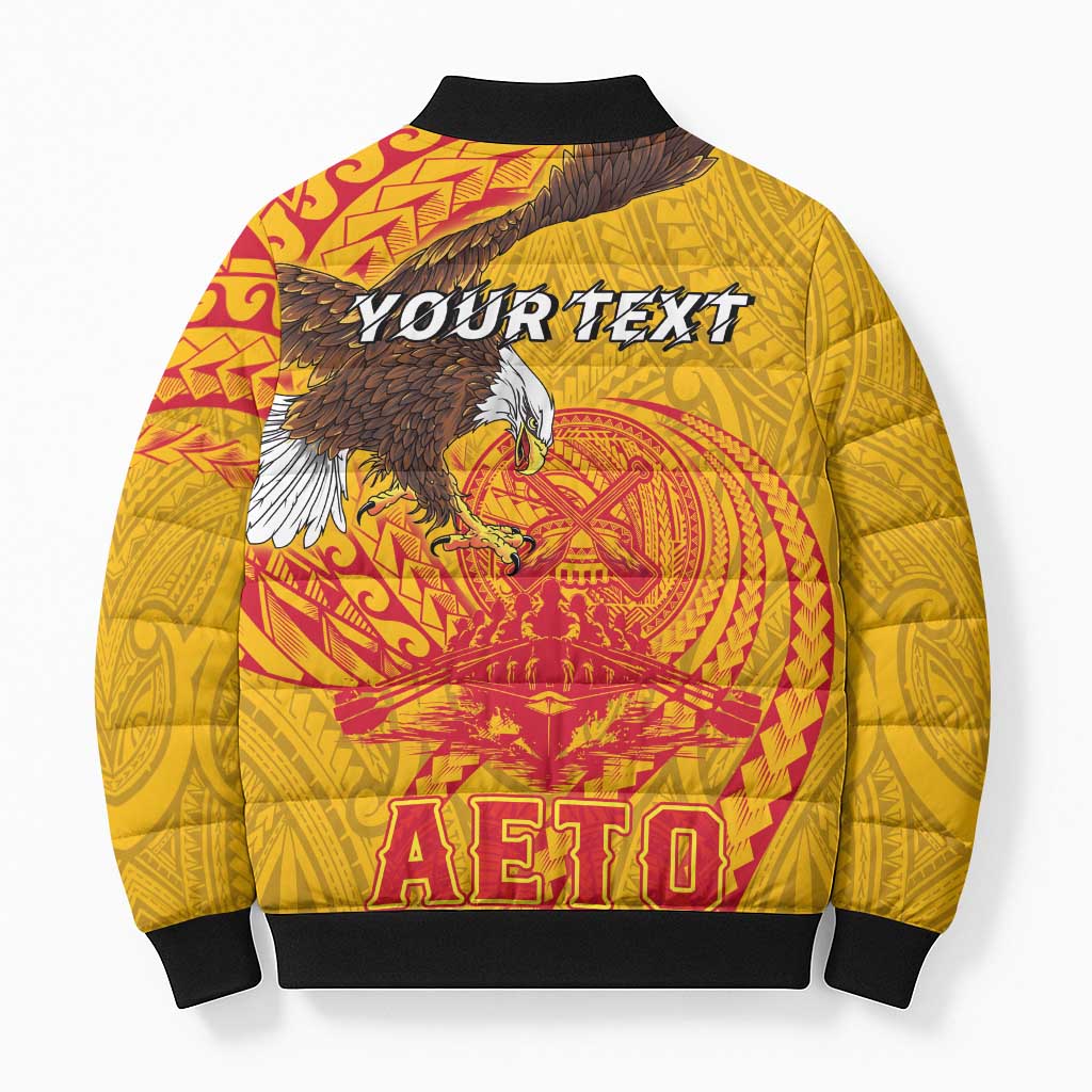 Personalized American Samoa Fautasi Race Bomber Puffer Jacket Aeto Pago Pago with Eagle Samoan Tribal Patterns
