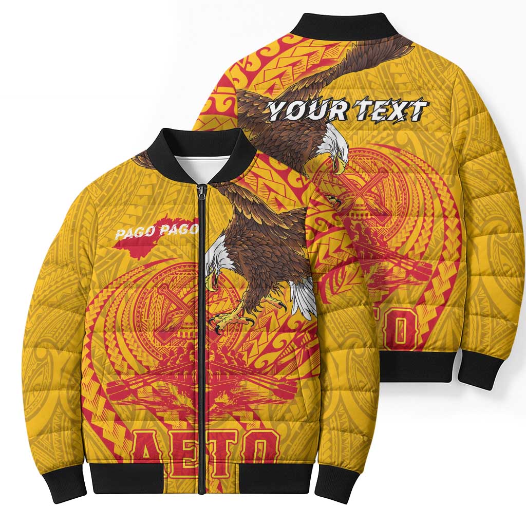 Personalized American Samoa Fautasi Race Bomber Puffer Jacket Aeto Pago Pago with Eagle Samoan Tribal Patterns