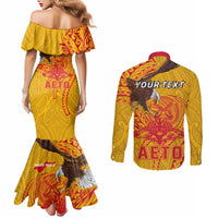 Personalized American Samoa Fautasi Race Couples Matching Mermaid Dress and Long Sleeve Button Shirt Aeto Pago Pago with Eagle Samoan Tribal Patterns LT03 - Polynesian Pride