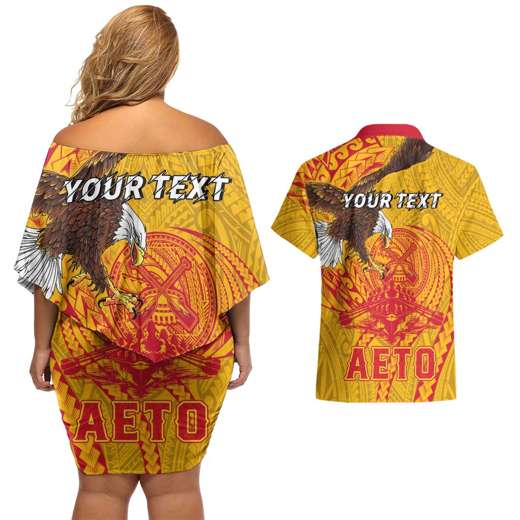 Personalized American Samoa Fautasi Race Couples Matching Off Shoulder Short Dress and Hawaiian Shirt Aeto Pago Pago with Eagle Samoan Tribal Patterns LT03 - Polynesian Pride