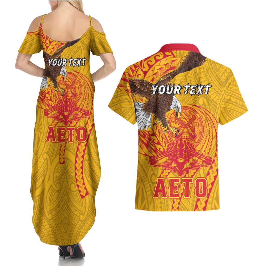 Personalized American Samoa Fautasi Race Couples Matching Summer Maxi Dress and Hawaiian Shirt Aeto Pago Pago with Eagle Samoan Tribal Patterns LT03 - Polynesian Pride