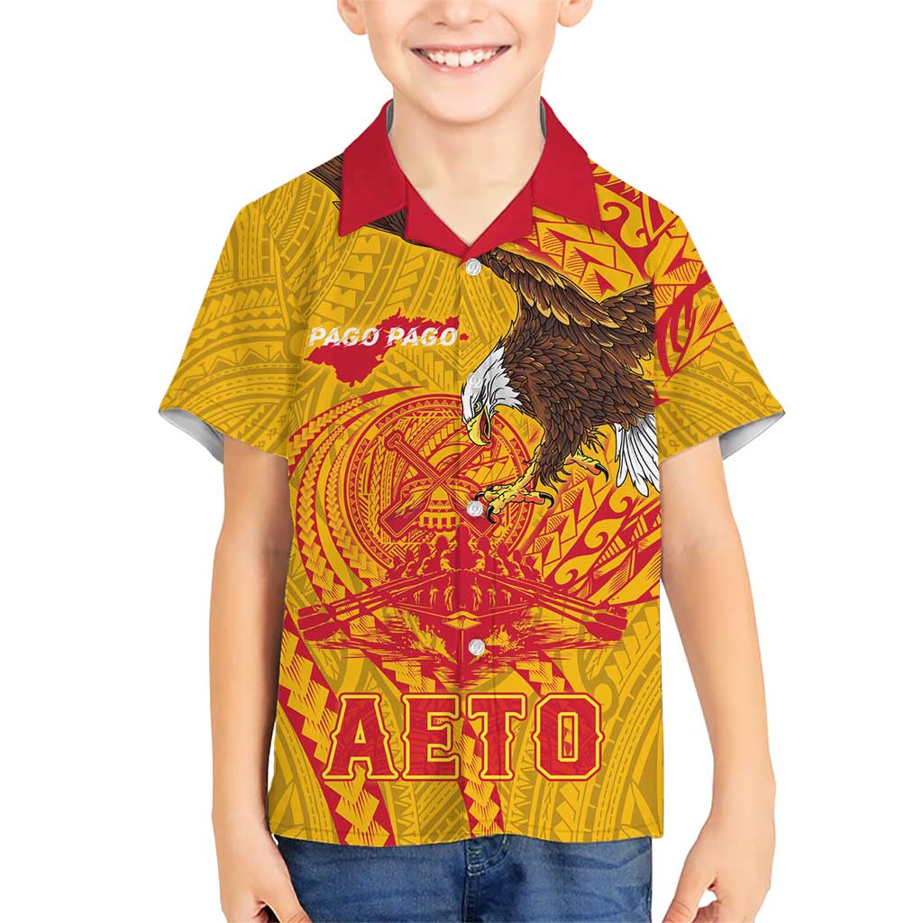 Personalized American Samoa Fautasi Race Family Matching Long Sleeve Bodycon Dress and Hawaiian Shirt Aeto Pago Pago with Eagle Samoan Tribal Patterns LT03 Son's Shirt Multicolor - Polynesian Pride