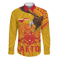 Personalized American Samoa Fautasi Race Family Matching Off Shoulder Short Dress and Hawaiian Shirt Aeto Pago Pago with Eagle Samoan Tribal Patterns LT03 Dad's Shirt - Long Sleeve Multicolor - Polynesian Pride