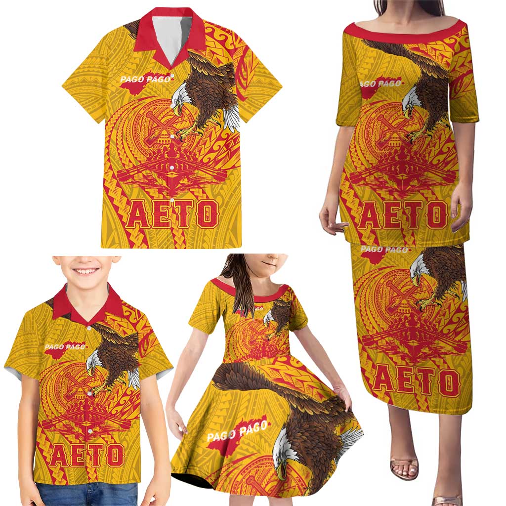Personalized American Samoa Fautasi Race Family Matching Puletasi and Hawaiian Shirt Aeto Pago Pago with Eagle Samoan Tribal Patterns LT03 - Polynesian Pride