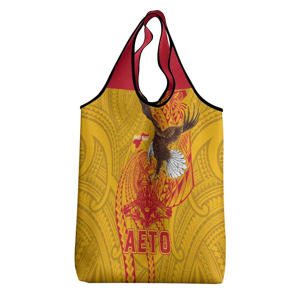 American Samoa Fautasi Race Grocery Bag Aeto Pago Pago with Eagle Samoan Tribal Patterns