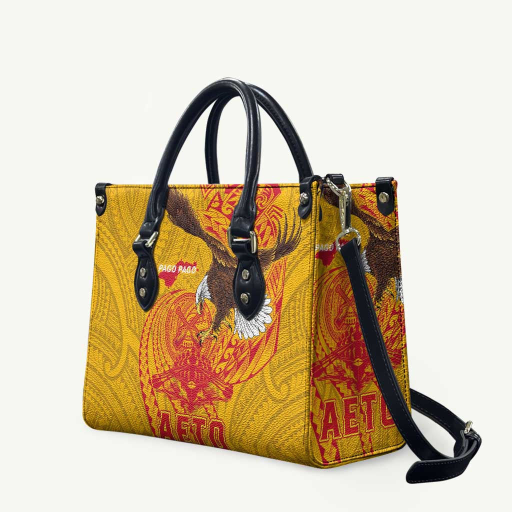 American Samoa Fautasi Race Leather Bag Aeto Pago Pago with Eagle Samoan Tribal Patterns