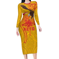 Personalized American Samoa Fautasi Race Long Sleeve Bodycon Dress Aeto Pago Pago with Eagle Samoan Tribal Patterns