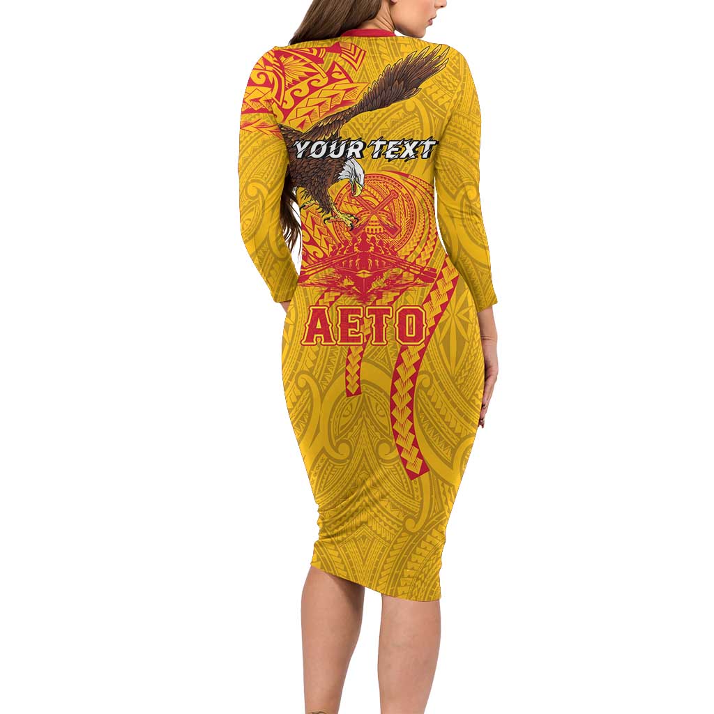 Personalized American Samoa Fautasi Race Long Sleeve Bodycon Dress Aeto Pago Pago with Eagle Samoan Tribal Patterns