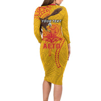 Personalized American Samoa Fautasi Race Long Sleeve Bodycon Dress Aeto Pago Pago with Eagle Samoan Tribal Patterns