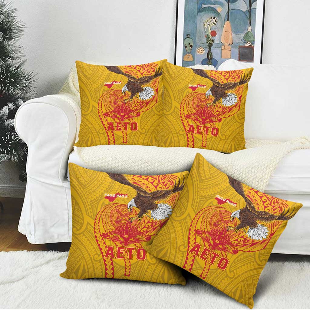 American Samoa Fautasi Race Pillow Cover Aeto Pago Pago with Eagle Samoan Tribal Patterns