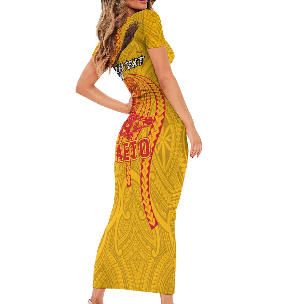 Personalized American Samoa Fautasi Race Short Sleeve Bodycon Dress Aeto Pago Pago with Eagle Samoan Tribal Patterns