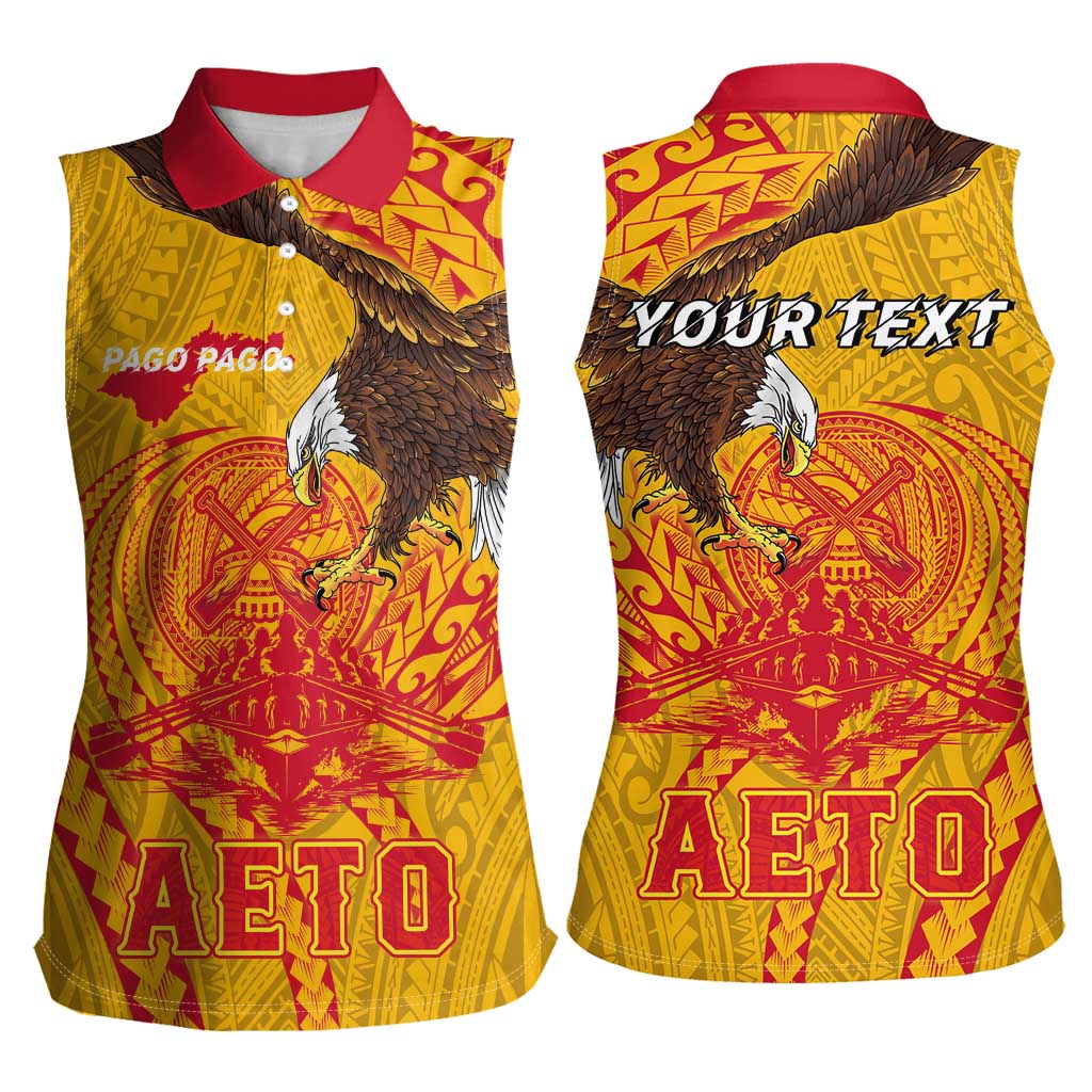 Personalized American Samoa Fautasi Race Women Sleeveless Polo Shirt Aeto Pago Pago with Eagle Samoan Tribal Patterns