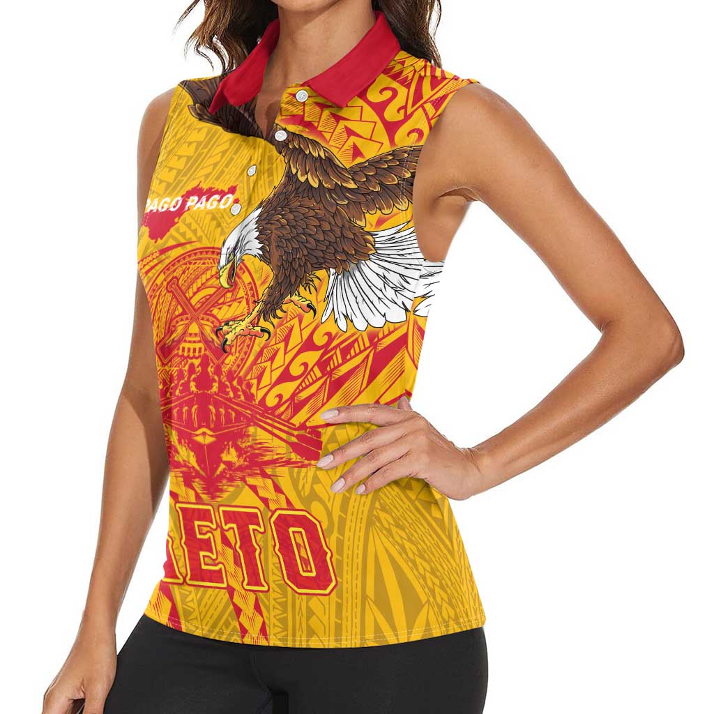 Personalized American Samoa Fautasi Race Women Sleeveless Polo Shirt Aeto Pago Pago with Eagle Samoan Tribal Patterns