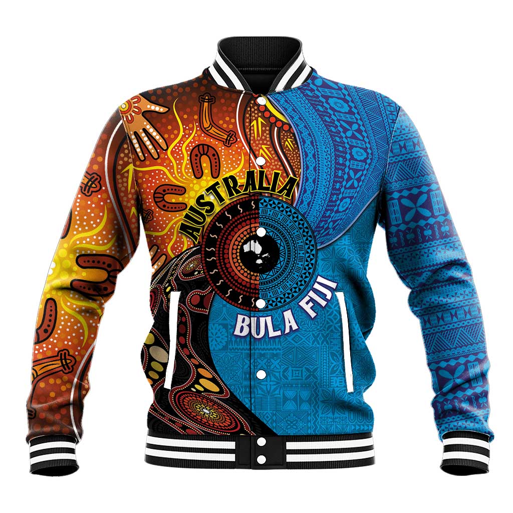 Fiji and Australia Together Baseball Jacket Tapa Tribal Tattoo mix Aboriginal Pattern LT03 Unisex Black - Polynesian Pride