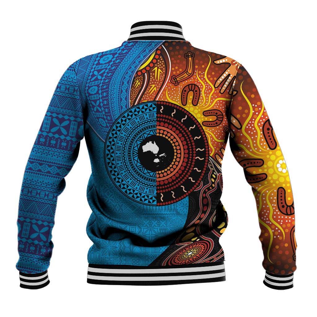 Fiji and Australia Together Baseball Jacket Tapa Tribal Tattoo mix Aboriginal Pattern LT03 - Polynesian Pride