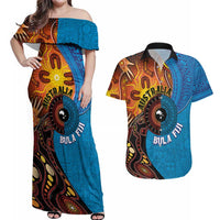 Fiji and Australia Together Couples Matching Off Shoulder Maxi Dress and Hawaiian Shirt Tapa Tribal Tattoo mix Aboriginal Pattern LT03 Black - Polynesian Pride