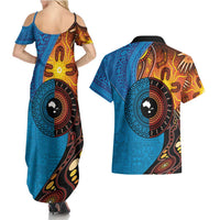Fiji and Australia Together Couples Matching Summer Maxi Dress and Hawaiian Shirt Tapa Tribal Tattoo mix Aboriginal Pattern LT03 - Polynesian Pride