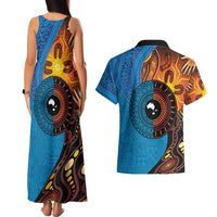 Fiji and Australia Together Couples Matching Tank Maxi Dress and Hawaiian Shirt Tapa Tribal Tattoo mix Aboriginal Pattern LT03 - Polynesian Pride