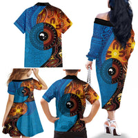 Fiji and Australia Together Family Matching Off The Shoulder Long Sleeve Dress and Hawaiian Shirt Tapa Tribal Tattoo mix Aboriginal Pattern LT03 - Polynesian Pride