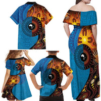 Fiji and Australia Together Family Matching Off Shoulder Maxi Dress and Hawaiian Shirt Tapa Tribal Tattoo mix Aboriginal Pattern LT03 - Polynesian Pride