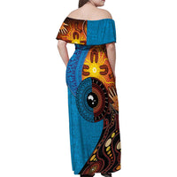 Fiji and Australia Together Family Matching Off Shoulder Maxi Dress and Hawaiian Shirt Tapa Tribal Tattoo mix Aboriginal Pattern LT03 - Polynesian Pride