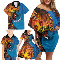 Fiji and Australia Together Family Matching Off Shoulder Short Dress and Hawaiian Shirt Tapa Tribal Tattoo mix Aboriginal Pattern LT03 - Polynesian Pride