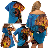 Fiji and Australia Together Family Matching Off Shoulder Short Dress and Hawaiian Shirt Tapa Tribal Tattoo mix Aboriginal Pattern LT03 - Polynesian Pride