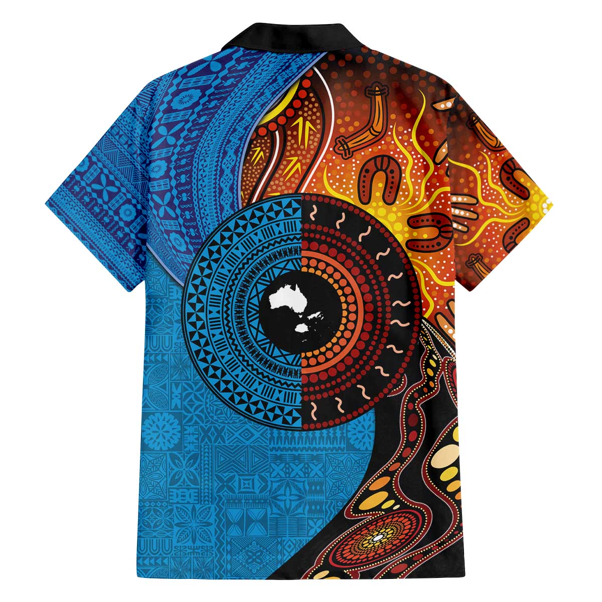 Fiji and Australia Together Family Matching Off Shoulder Short Dress and Hawaiian Shirt Tapa Tribal Tattoo mix Aboriginal Pattern LT03 - Polynesian Pride