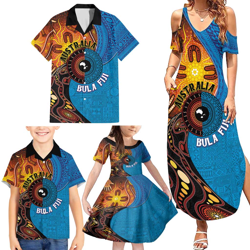 Fiji and Australia Together Family Matching Summer Maxi Dress and Hawaiian Shirt Tapa Tribal Tattoo mix Aboriginal Pattern LT03 - Polynesian Pride