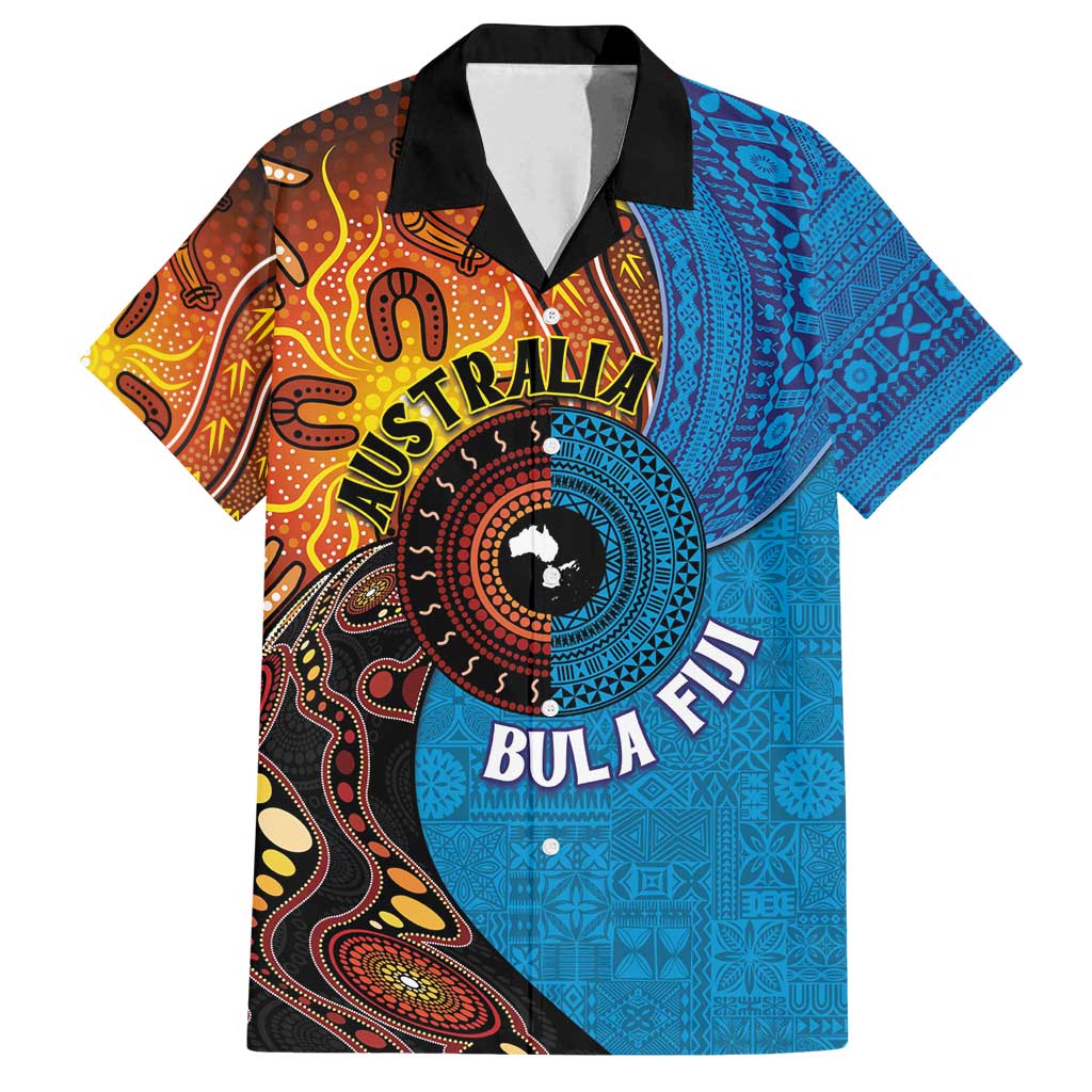 Fiji and Australia Together Family Matching Summer Maxi Dress and Hawaiian Shirt Tapa Tribal Tattoo mix Aboriginal Pattern LT03 Dad's Shirt - Short Sleeve Black - Polynesian Pride