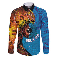 Fiji and Australia Together Family Matching Summer Maxi Dress and Hawaiian Shirt Tapa Tribal Tattoo mix Aboriginal Pattern LT03 Dad's Shirt - Long Sleeve Black - Polynesian Pride