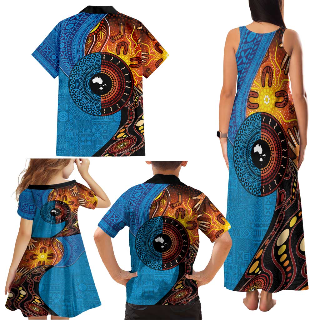 Fiji and Australia Together Family Matching Tank Maxi Dress and Hawaiian Shirt Tapa Tribal Tattoo mix Aboriginal Pattern LT03 - Polynesian Pride