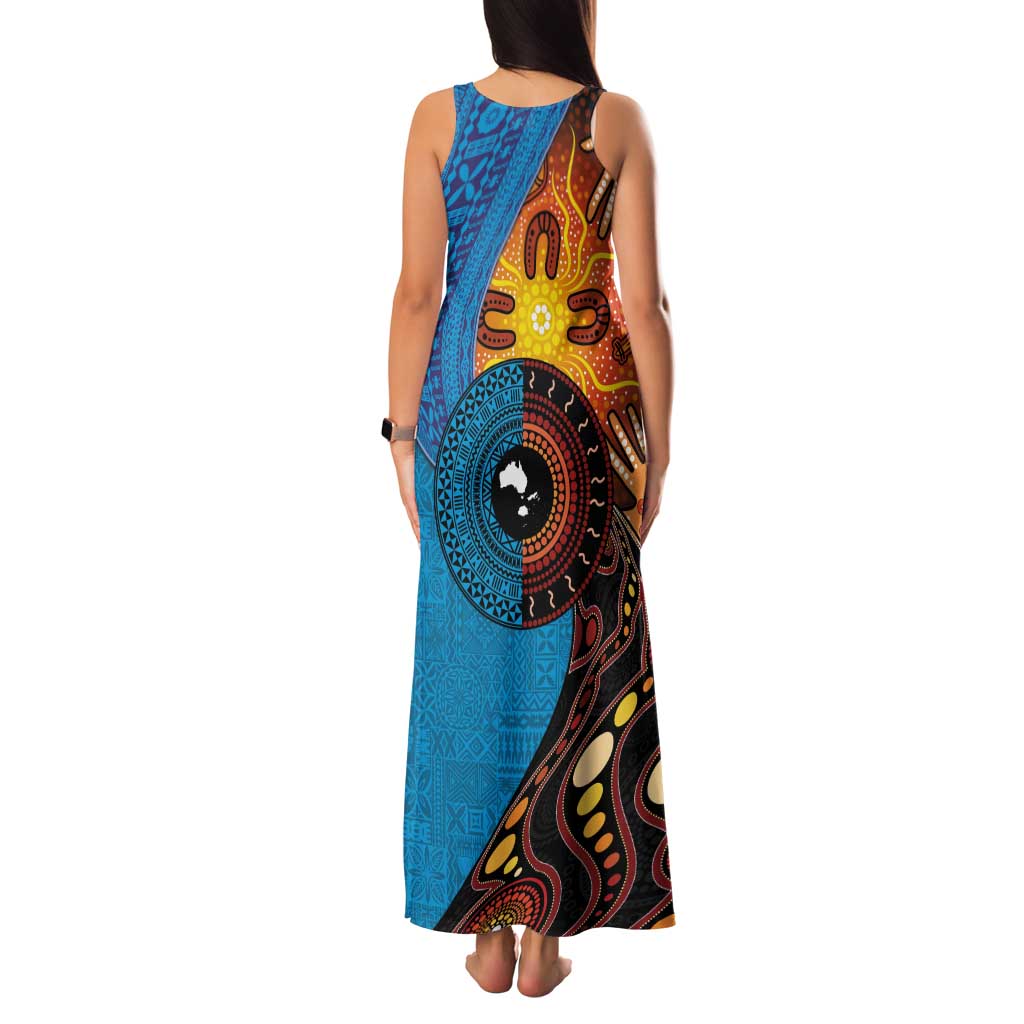 Fiji and Australia Together Family Matching Tank Maxi Dress and Hawaiian Shirt Tapa Tribal Tattoo mix Aboriginal Pattern LT03 - Polynesian Pride
