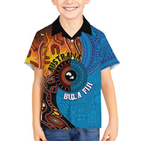 Fiji and Australia Together Kid Hawaiian Shirt Tapa Tribal Tattoo mix Aboriginal Pattern LT03 Kid Black - Polynesian Pride
