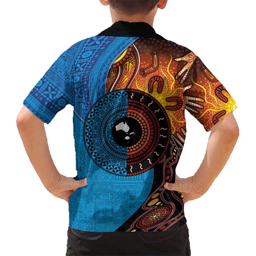 Fiji and Australia Together Kid Hawaiian Shirt Tapa Tribal Tattoo mix Aboriginal Pattern LT03 - Polynesian Pride