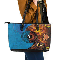 Fiji and Australia Together Leather Tote Bag Tapa Tribal Tattoo mix Aboriginal Pattern