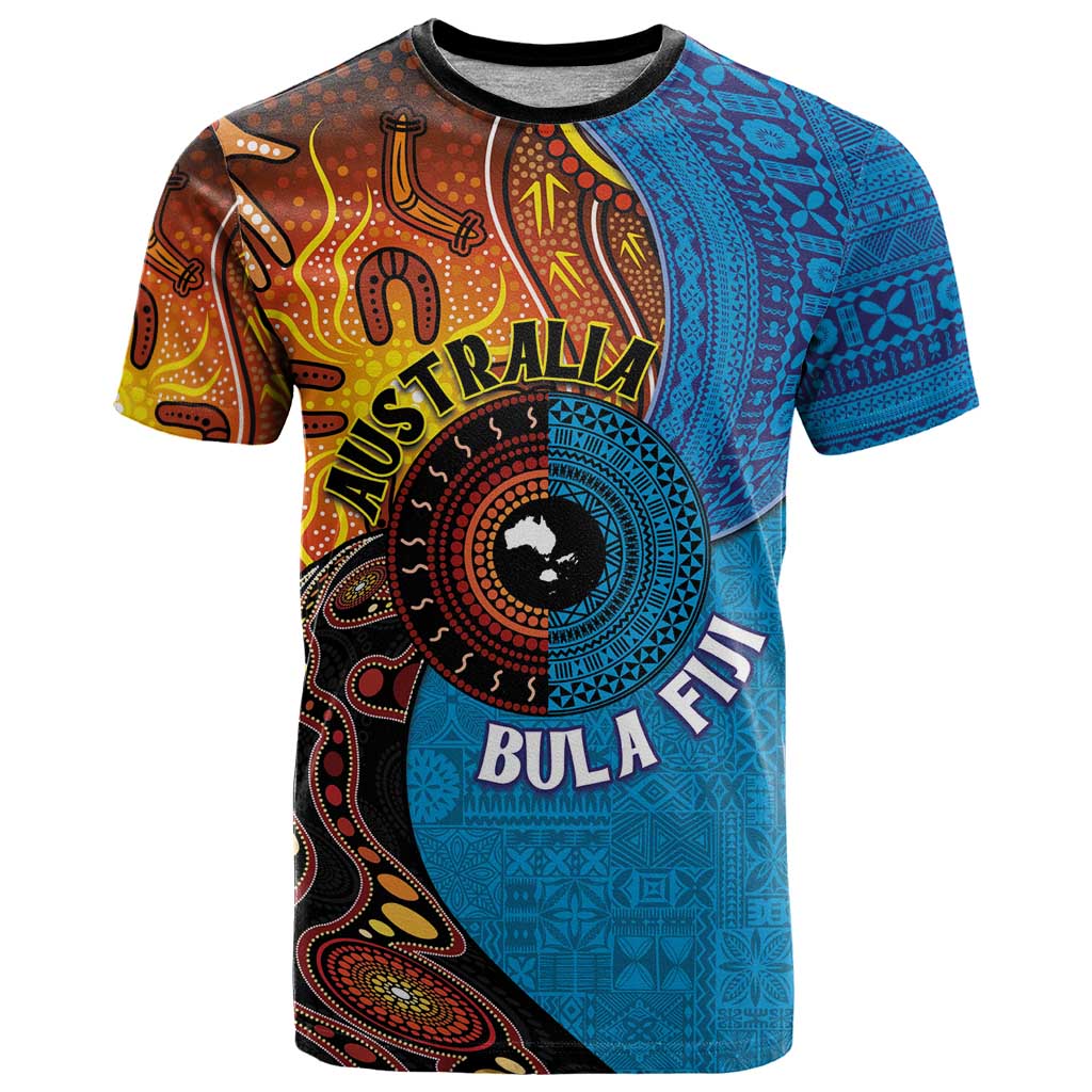 Fiji and Australia Together T Shirt Tapa Tribal Tattoo mix Aboriginal Pattern LT03 Black - Polynesian Pride