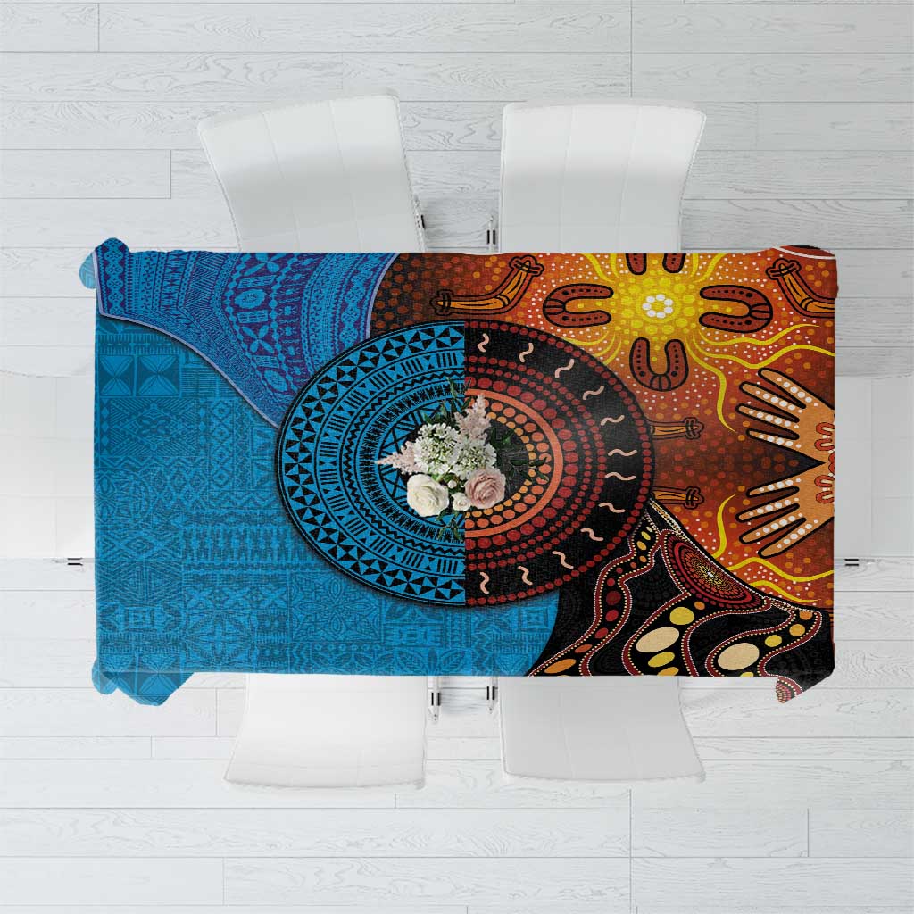 Fiji and Australia Together Tablecloth Tapa Tribal Tattoo mix Aboriginal Pattern LT03 Black - Polynesian Pride